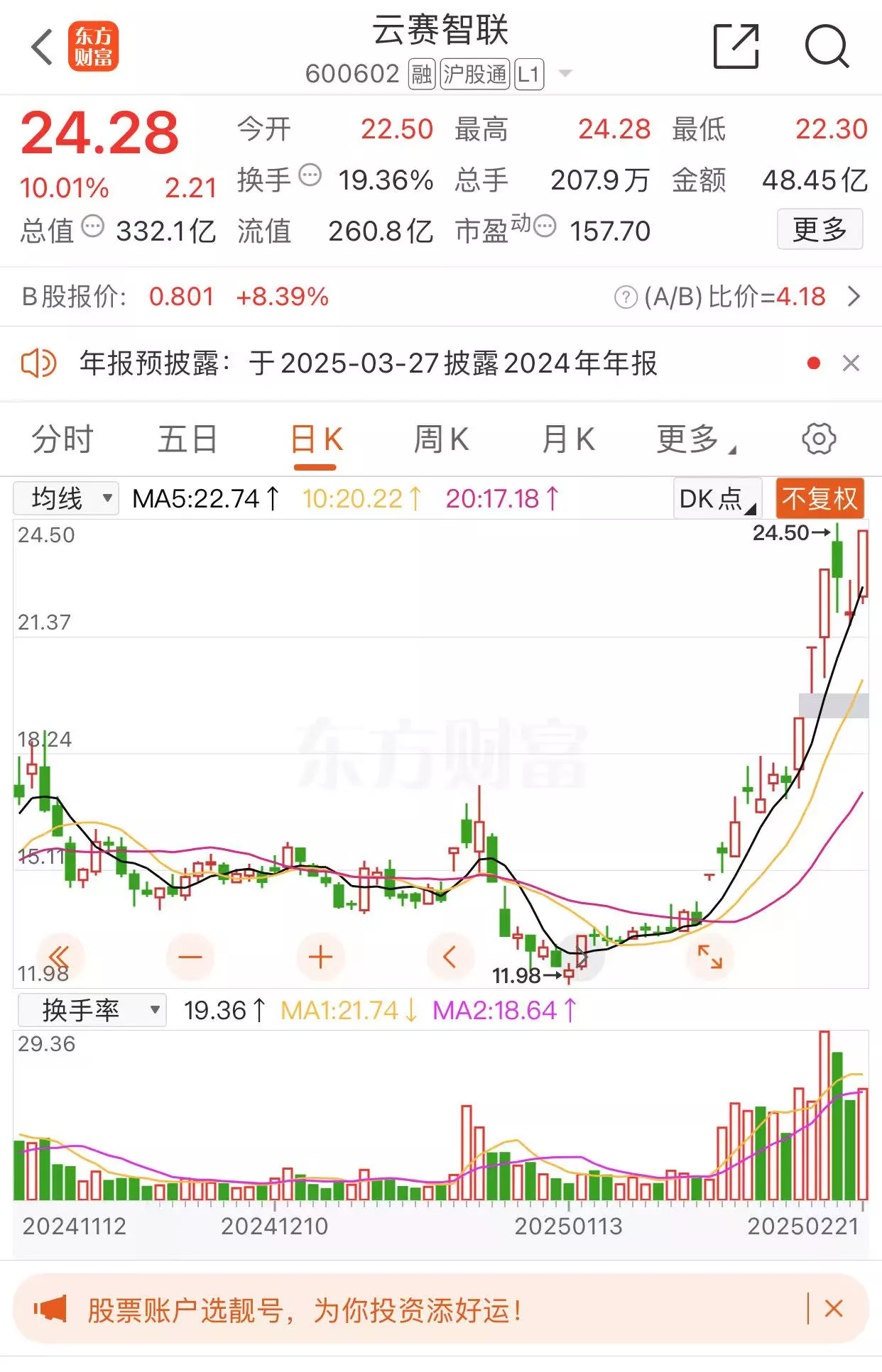 异动快报：沪电股份（002463）11月25日9点48分触及涨停板