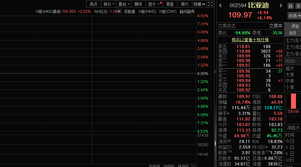比亚迪成交额达100亿元